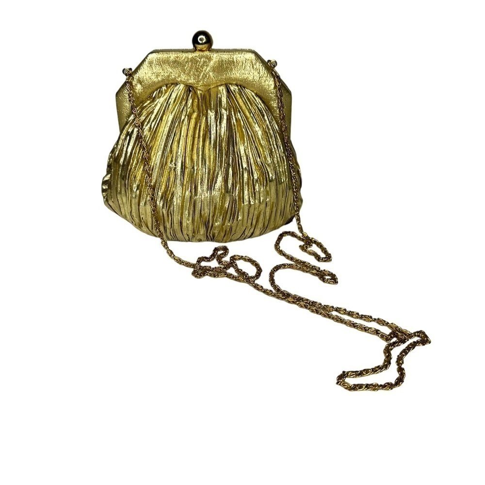 Gold Lame Evening Bag Clutch Shoulder Purse